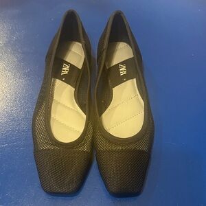 ZARA Black Knit Mary Jane Flats EU 41 Women’s Square Toe Slip On